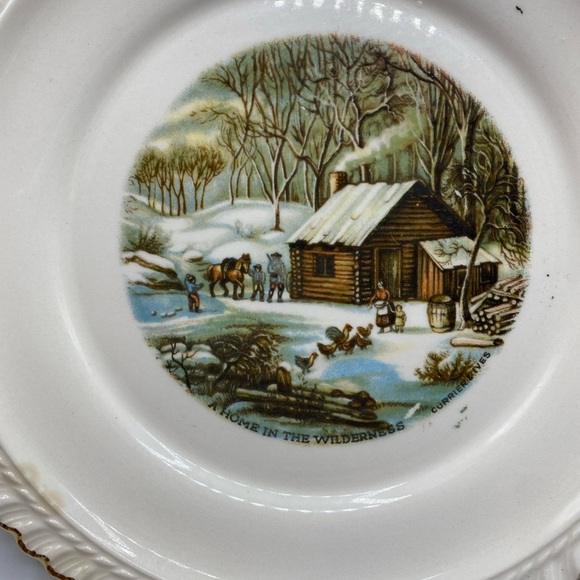 2 Vintage HARKERWARE USA Dessert Plates Currier Ives The Farmer Home Winter Wild - Picture 2 of 6